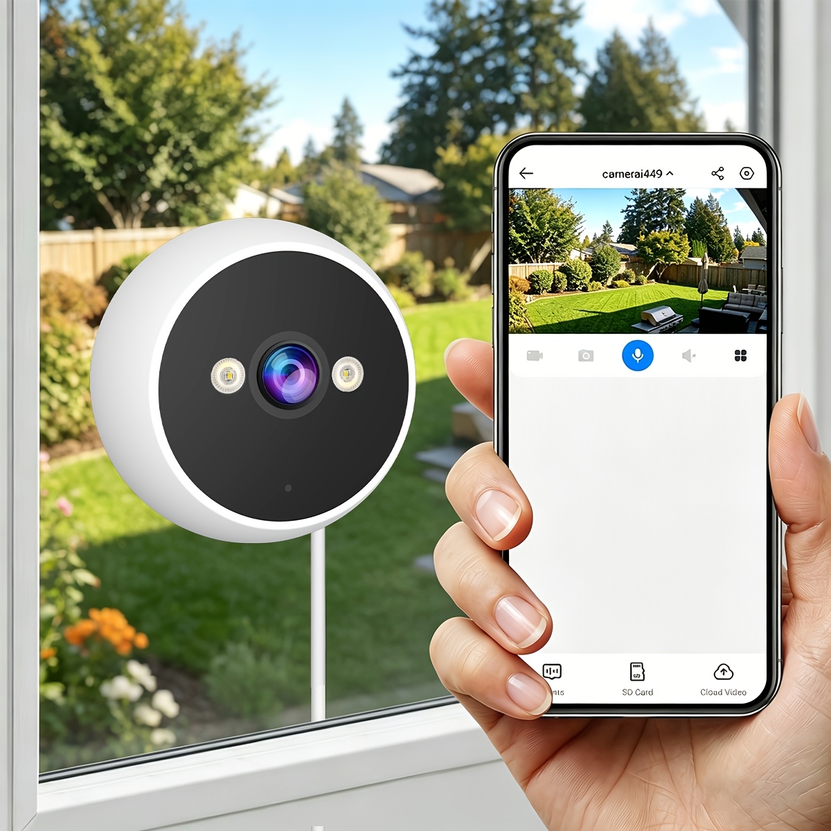 1296P Window Camera, 5ghz and 2.4ghz Dual-band WiFi Indoor and Outdoor Camera, Used for Home Security, with AI Color Night Vision, AI Motion Detection, Easy and Quick Installation, IPX6, Self-adhesive Installation/bracket Installation