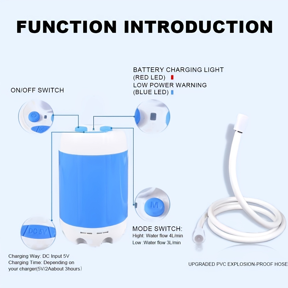 1portable watering system camping shower outdoor shower upgrade rechargeable electric shower pump suitable for hiking and climbing bathing car and motorcycle cleaning beach camping bathing crop watering pet bathing holiday gardening watering details 1