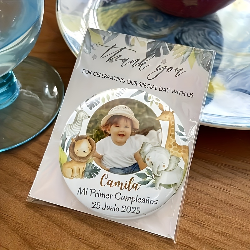 TEMU Custom Refrigerator Decoration, Birthday And Baptism Gift, Personalized With Photo, Name, And Date, Cartoon Animal Jungle Design, Includes Thank