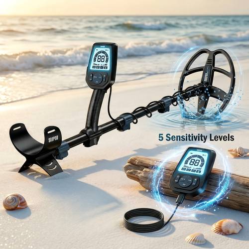 lithium rechargeable metal detector 20h battery usb c 4 8 depth professional tech adjustable shaft for adults kids beach outdoor