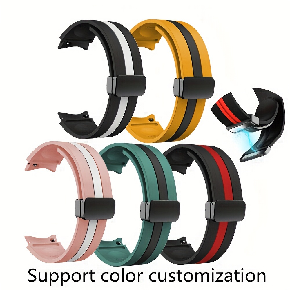 

Silicone Watch Strap Suitable For Samsung Watch5 Pro/6/4, Dual-color Striped Skin-friendly Sports Silicone Strap With Magnetic Folding Clasp, Smart Watch Strap