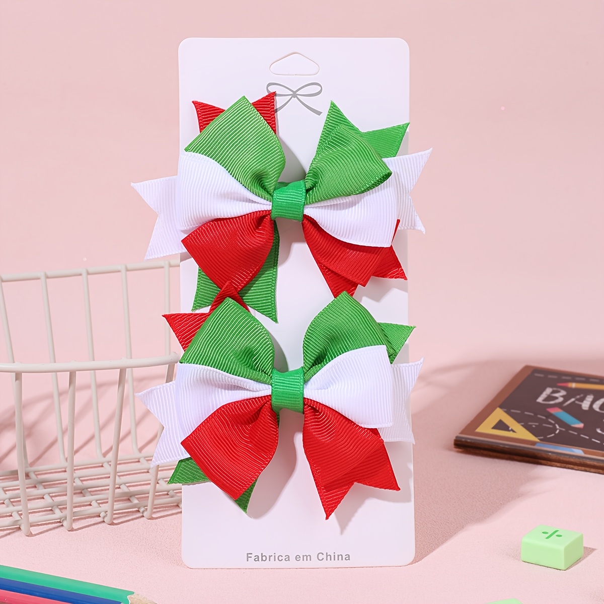 TEMU 2pcs Fan Costumes For The 2026 Football Tournament Green White & Red Bow Hair Clips Perfect For Soccer Match Viewing Parties Celebrations Game