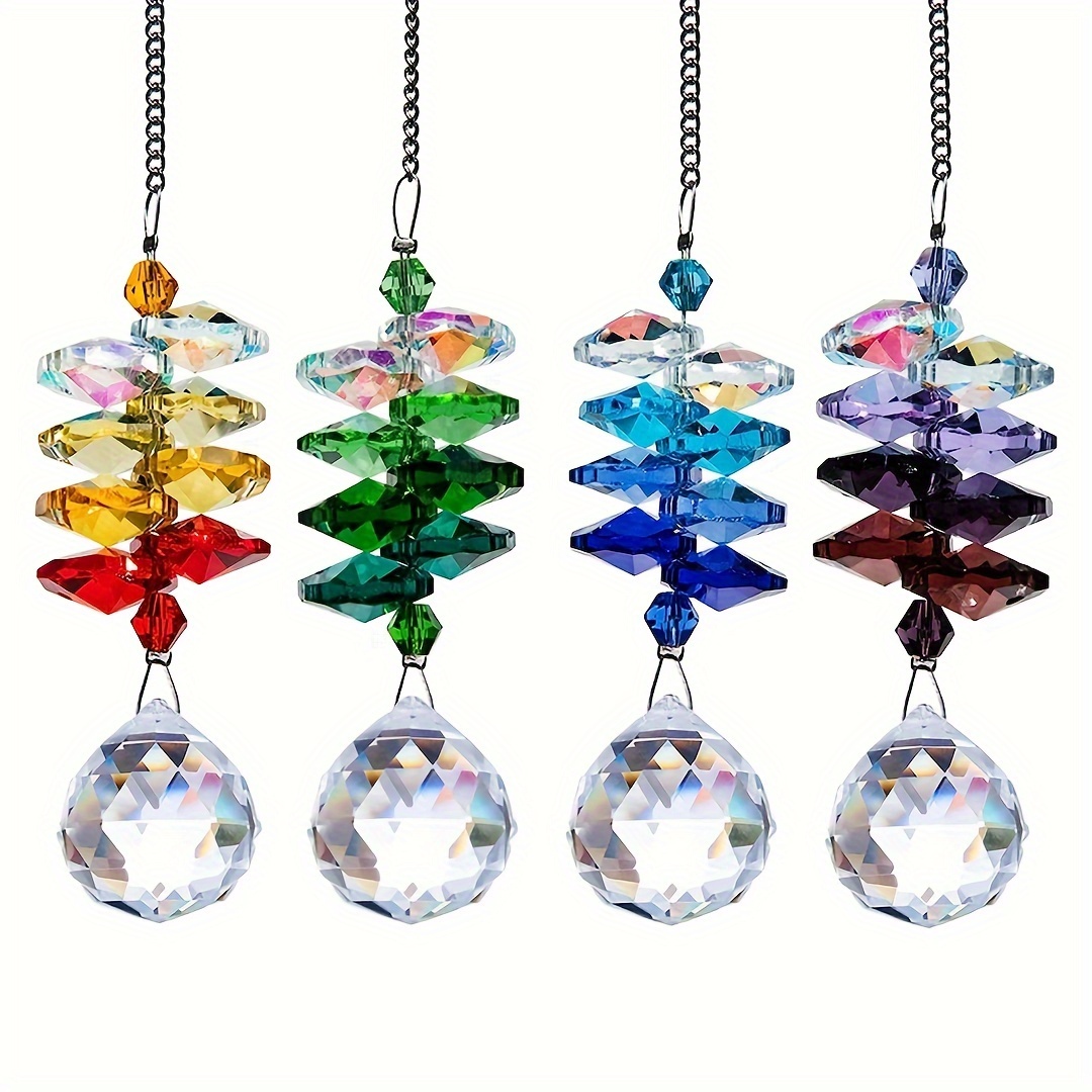 Image of 4pcs Crystal Suncatcher Beads Window Hanging Chain Chandelier Lamp Pendant Ornaments Wedding Home Decoration Gifts