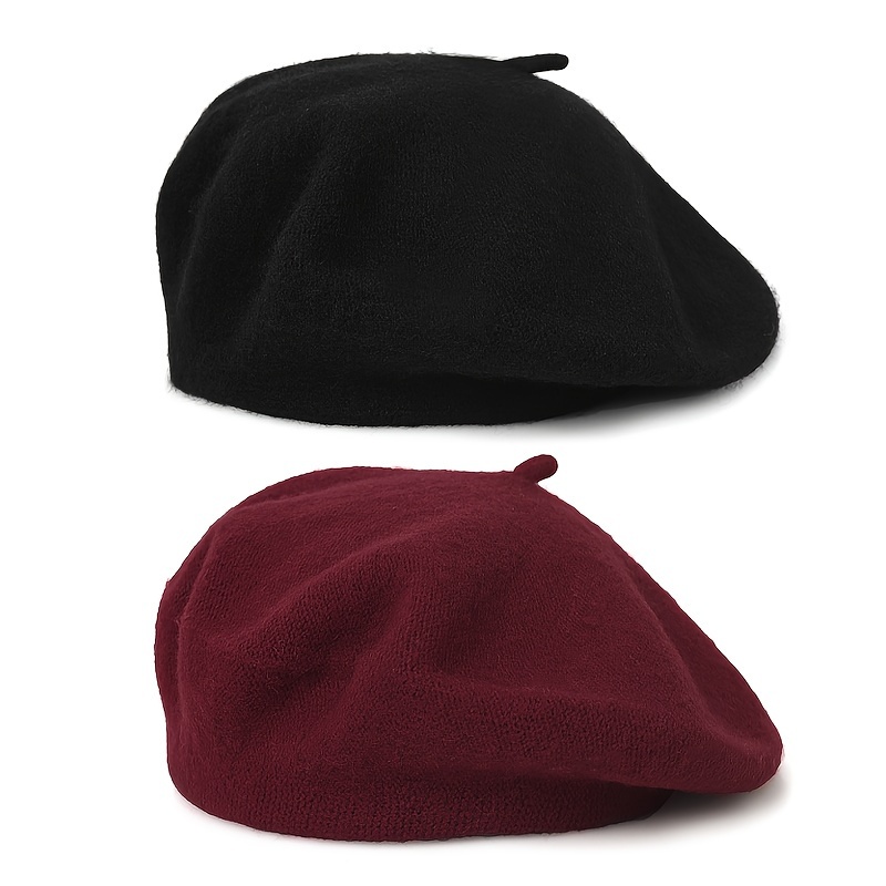 TEMU 2pcs Set Women's Beret, Solid Color, Autumn/winter Style, Simple And Fashionable, Brimless Beret, Multiple Colors Available, Suitable For Daily