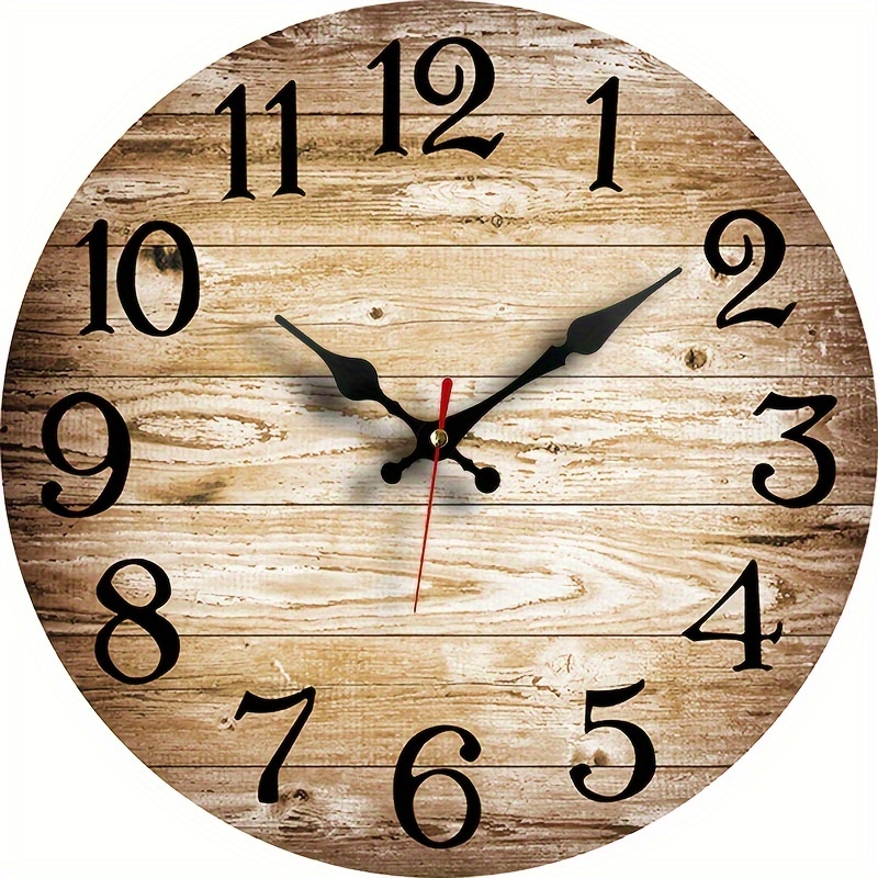 TEMU 1pc, For Home Office School Wall Clock Decoration, Wooden Round Craft Vintage Wood Grain Pattern Style, Aa Battery (battery Not Included)