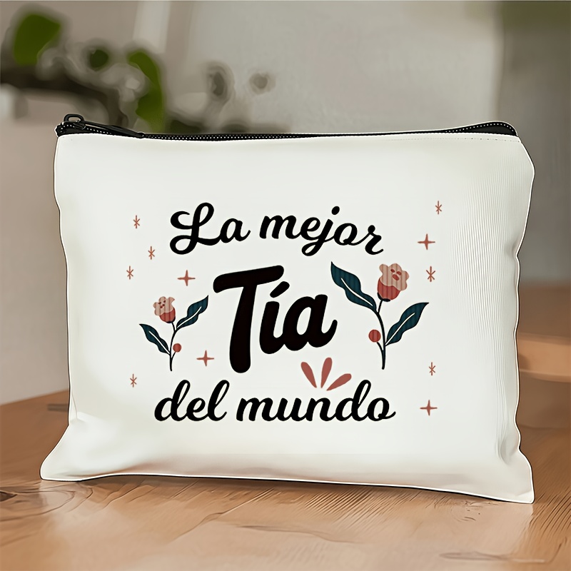 TEMU 1 ud. Lamejor Tia Del Mo Bolso de Maquillaje con Cremallera y Estampado de , Bolso de Almacenamiento de Cosméticos Multifuncional Regalo de
