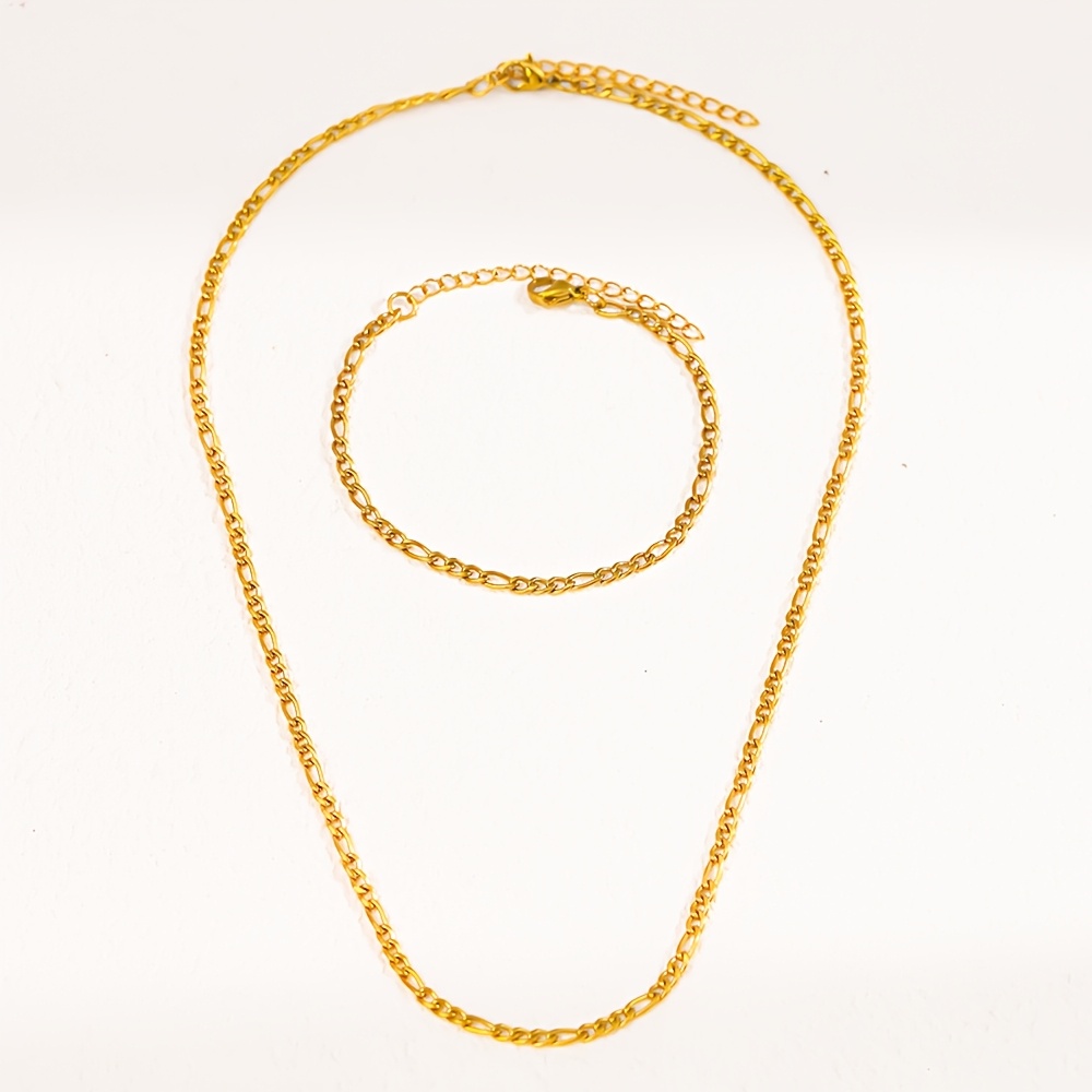 Image of 2pcs Set 316l Stainless Steel High-quality Fashionable And Elegant 3:1 Bracelet And Necklace Set, Suitable For Women's Prom Parties, Gatherings, Dates, And As A Gift For