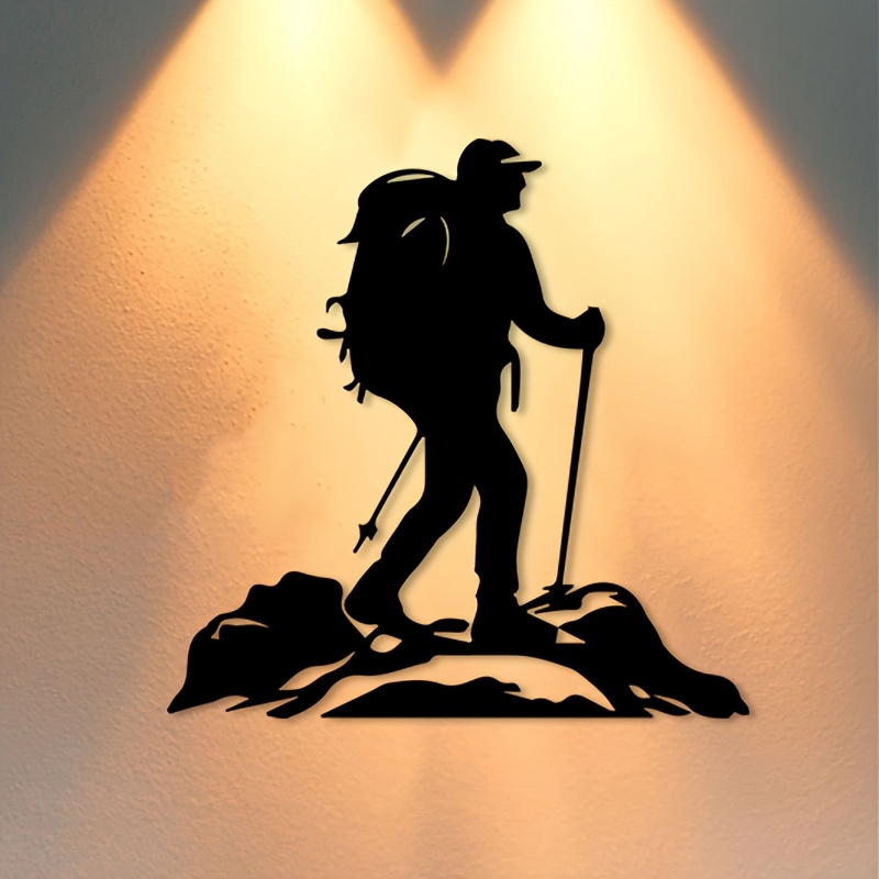 TEMU da parete in metallo a tema �� minimalista con bastoncino da trekking e , decorazione da escursionista in ferro battuto, adatta per soggiorni, e