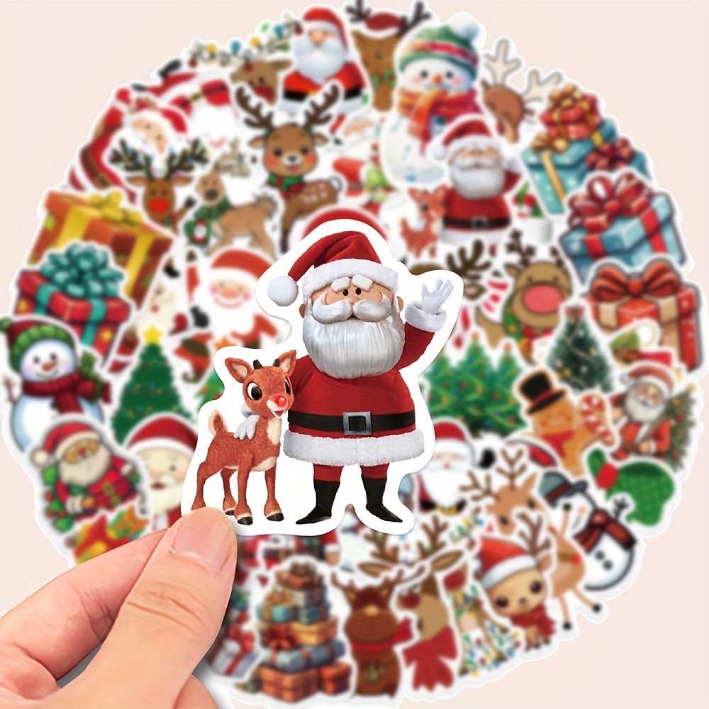 

50pcs Christmas Elk Santa Waterproof Graffiti Stickers To Decorate Computer, Mobile Phone, Notebook, Water Cup, Helmet, Guitar, Luggage