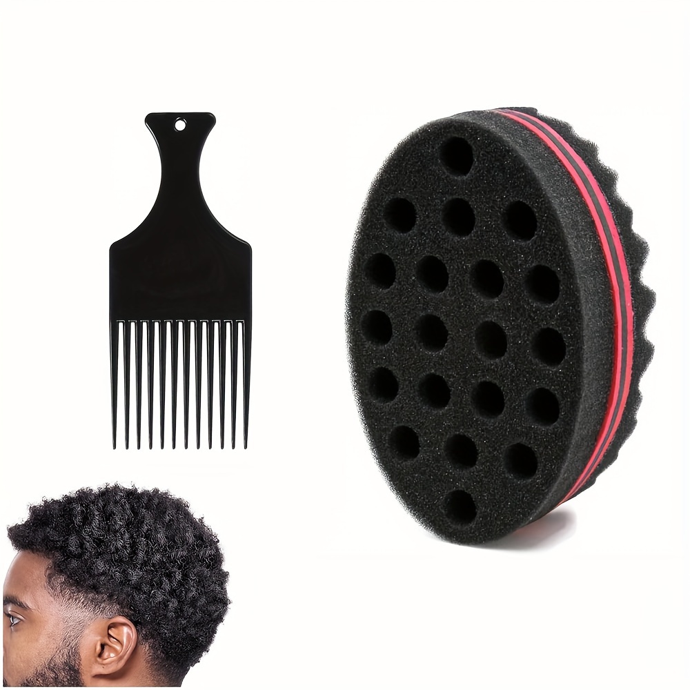 Magic Twist Sponge With Afro Hair Pick Comb Barber Hair Brush Sponge Dreads Locking Twist Afro Coil Wave Hair Care Tool