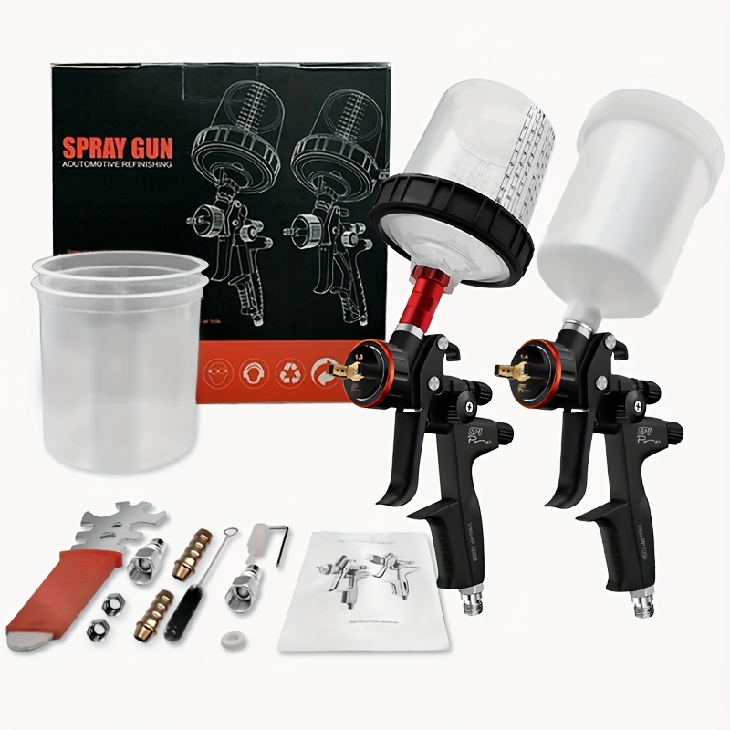 TEMU Un ensemble de 2 pistolets à peinture, un de 1,3 mm pour la peinture et un de 1,4 mm pour le vernis, équipé d'un de 20,29 onces, parfaitement