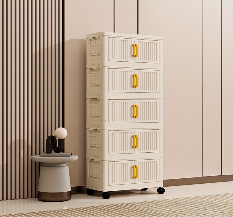 加厚大容量多层塑料折叠储物柜 重型落地式整理柜 顺滑滑轮 家用办公室厨房浴室 节省空间易组装