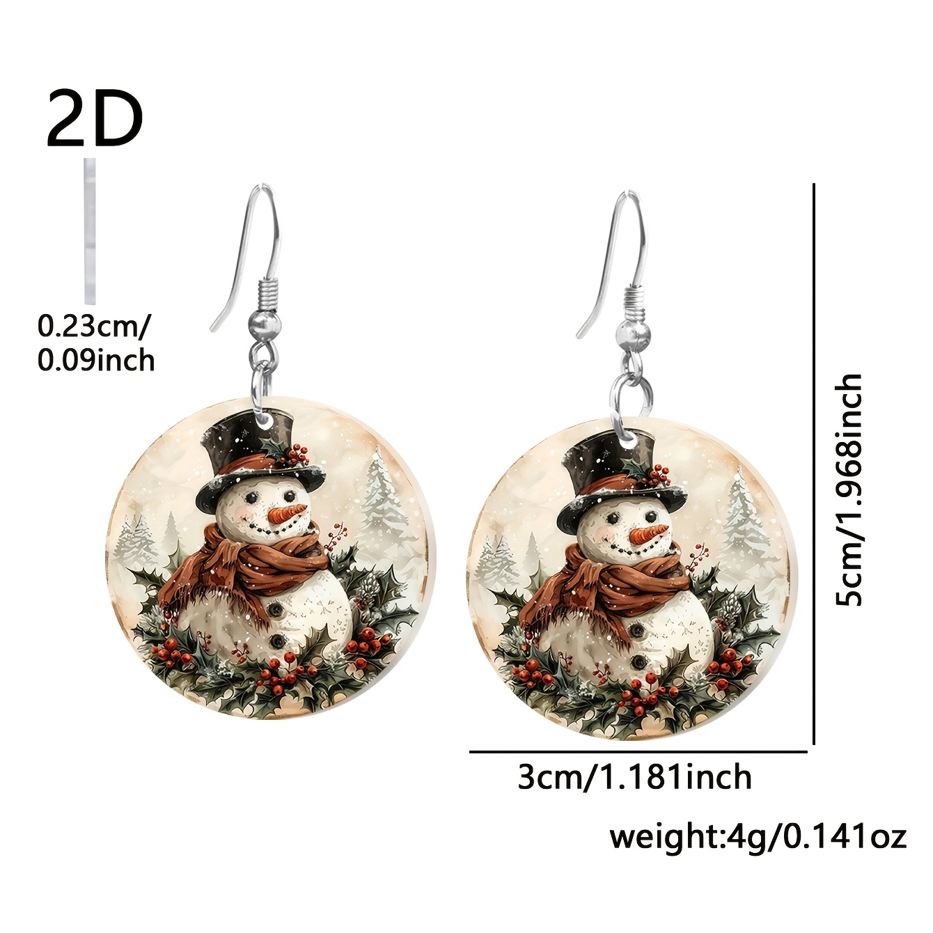 Christmas Cartoon Snowman Pattern Acrylic Earrings, Women's