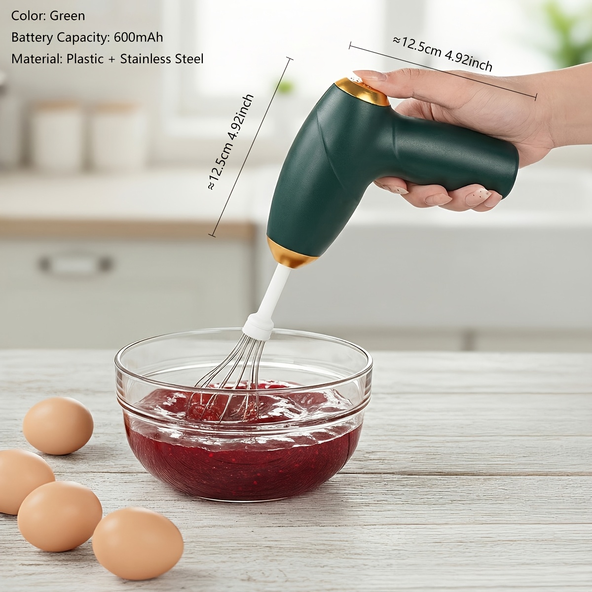 Batidora de Mano Eléctrica USB con 2 Cabezales - 3 Velocidades, Recargable, Ligera y Compacta para Hornear, Batir Huevos, Crema, Batidos - Ideal para Hogar, Decoración de Pasteles (USB)