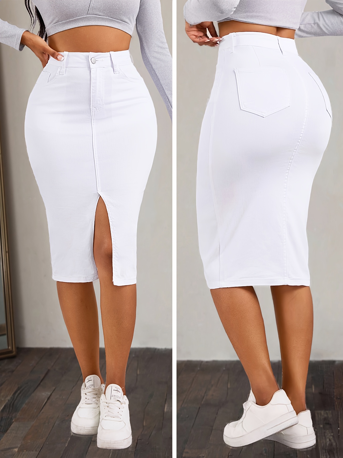 EGSDMNVSQ Jupe En Jean Pour Femme Jupe Longue En Jean Taille Haute Jupe Longue Ligne A Jupe Crayon Fendue Stretch Décontractée Et élégante