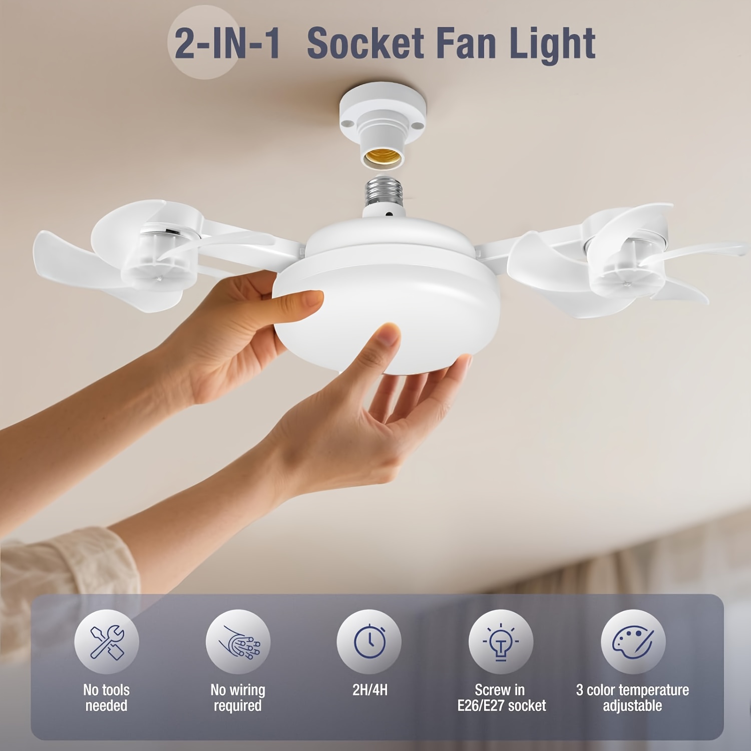 2025 new ceiling fan light with angle adjustment dimming for color temperature three wind and a timing night light mode suitable for living such as family kitchens living rooms bedrooms bars and shops Product details 11