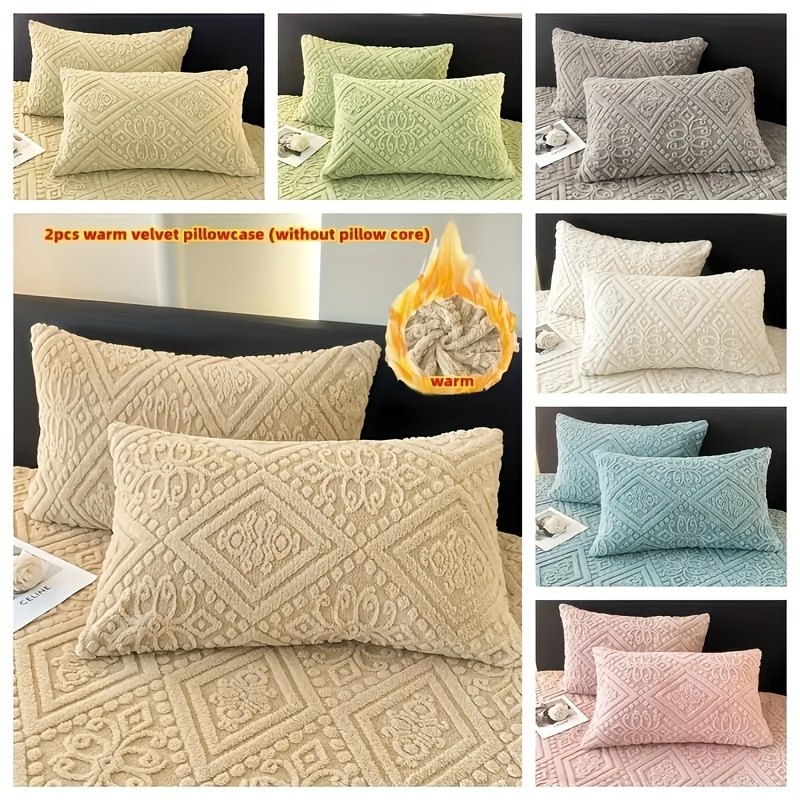 

2-pack Warm Geometric-patterned Pillowcases, Soft Velvet Fabric, Skin-friendly, Machine Washable, Zipper Closure, 48x74cm, Woven Polyester Decorative Cushion Covers