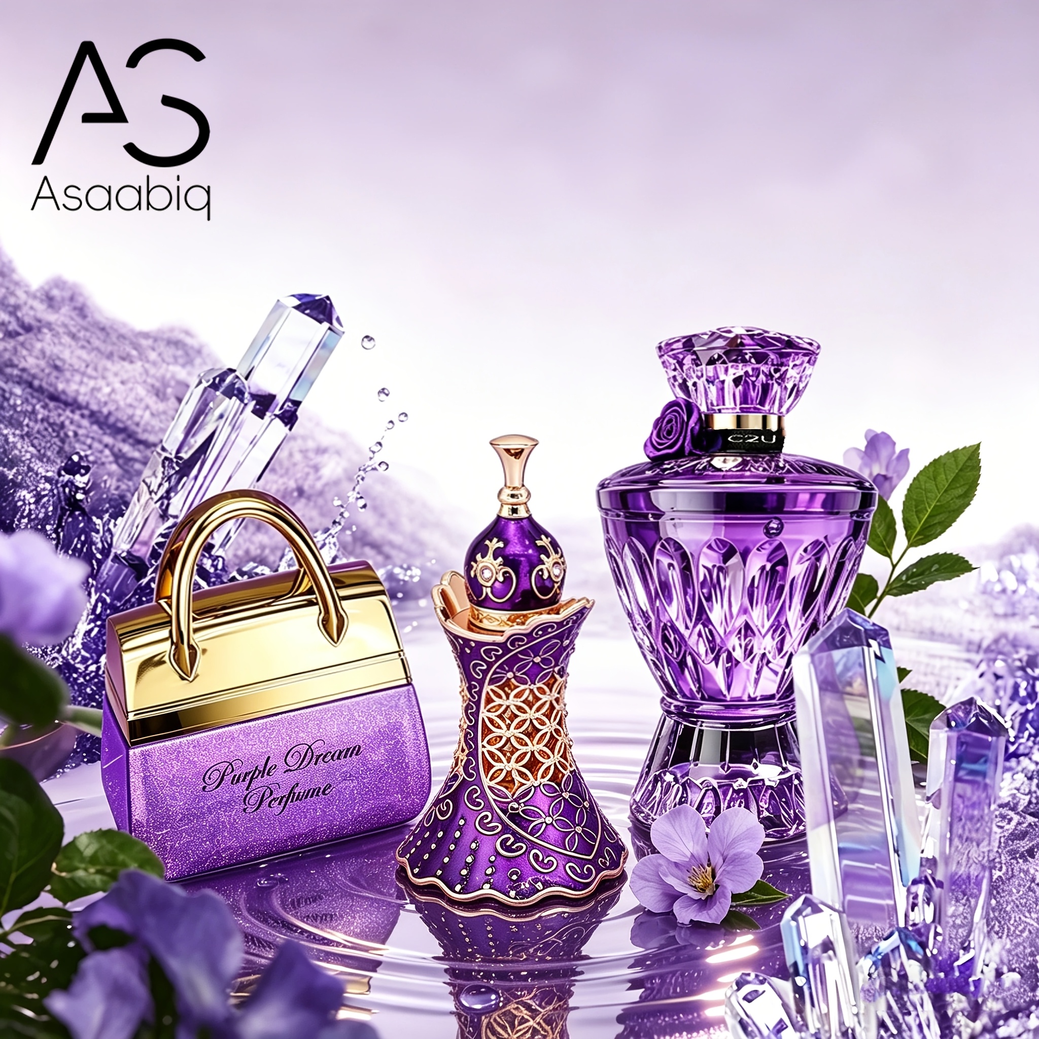 Image of Asaabiq 3pcs Trilogy Fragrance Set: 75ml Amethyst Oriental Floral Perfume + 50ml Perfume + 5ml Echo Middle Eastern Fragrance Oil, Mysterious × Fruity ×
