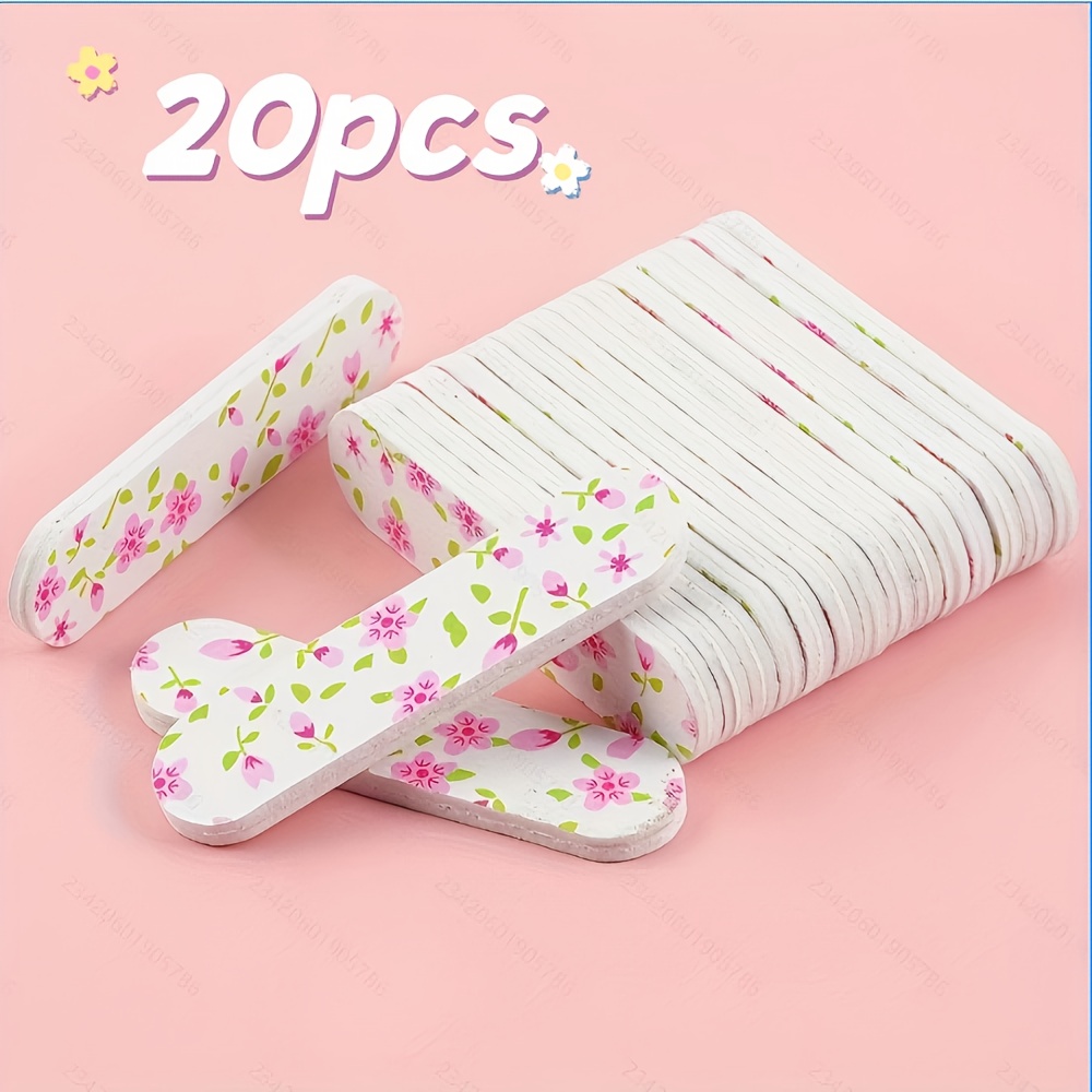 Image of 20 Mini Patterned Nail Files With Double-sided Sanding Pads, Portable Travel-sized Nail Art Tools For Nail Care, Colorful Mini Printed Nail Files With Double-sided Grinding And Small Floral Designs