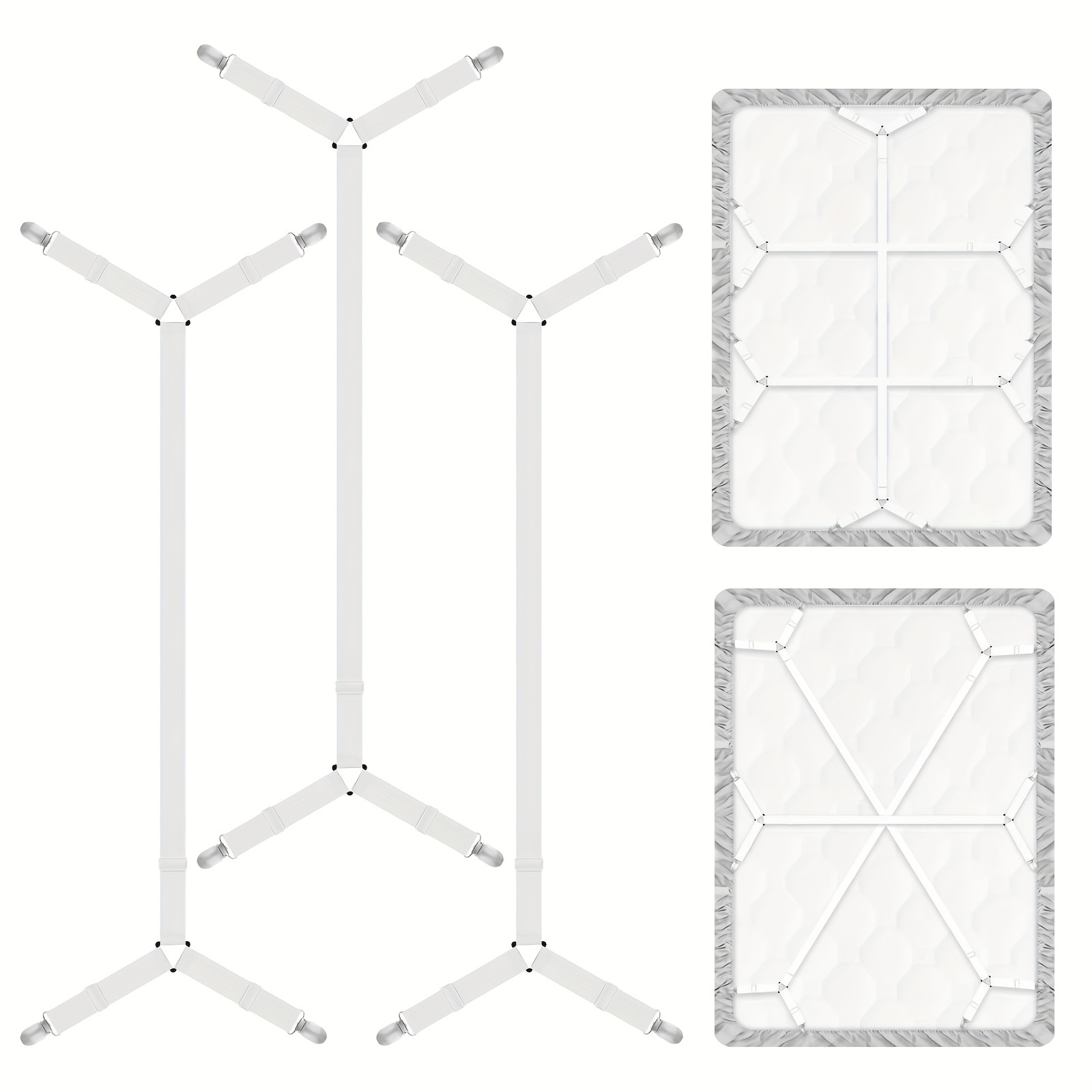 3pcs Bed Sheet Straps Adjustable Sheet Straps Fitted Sheet Straps Extended Elastic Fasteners With Metal Clips Bed Sheet Clips For All Mattress Sizes