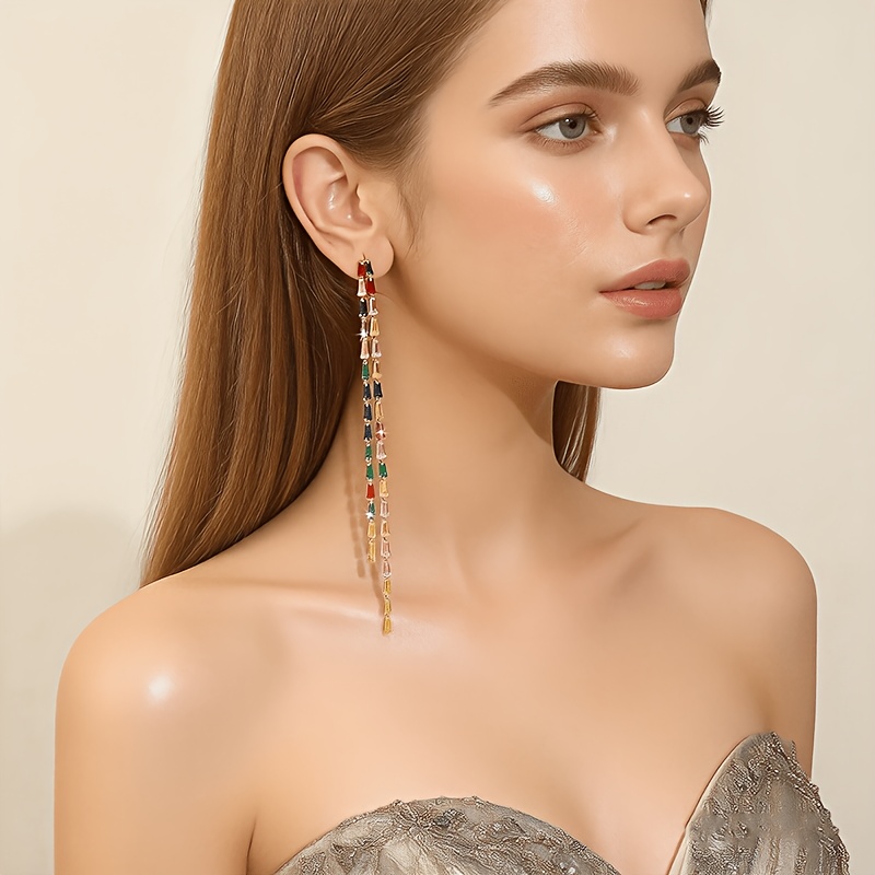 Modern Multi-Colored Synthetic Zirconia Inlay Earrings