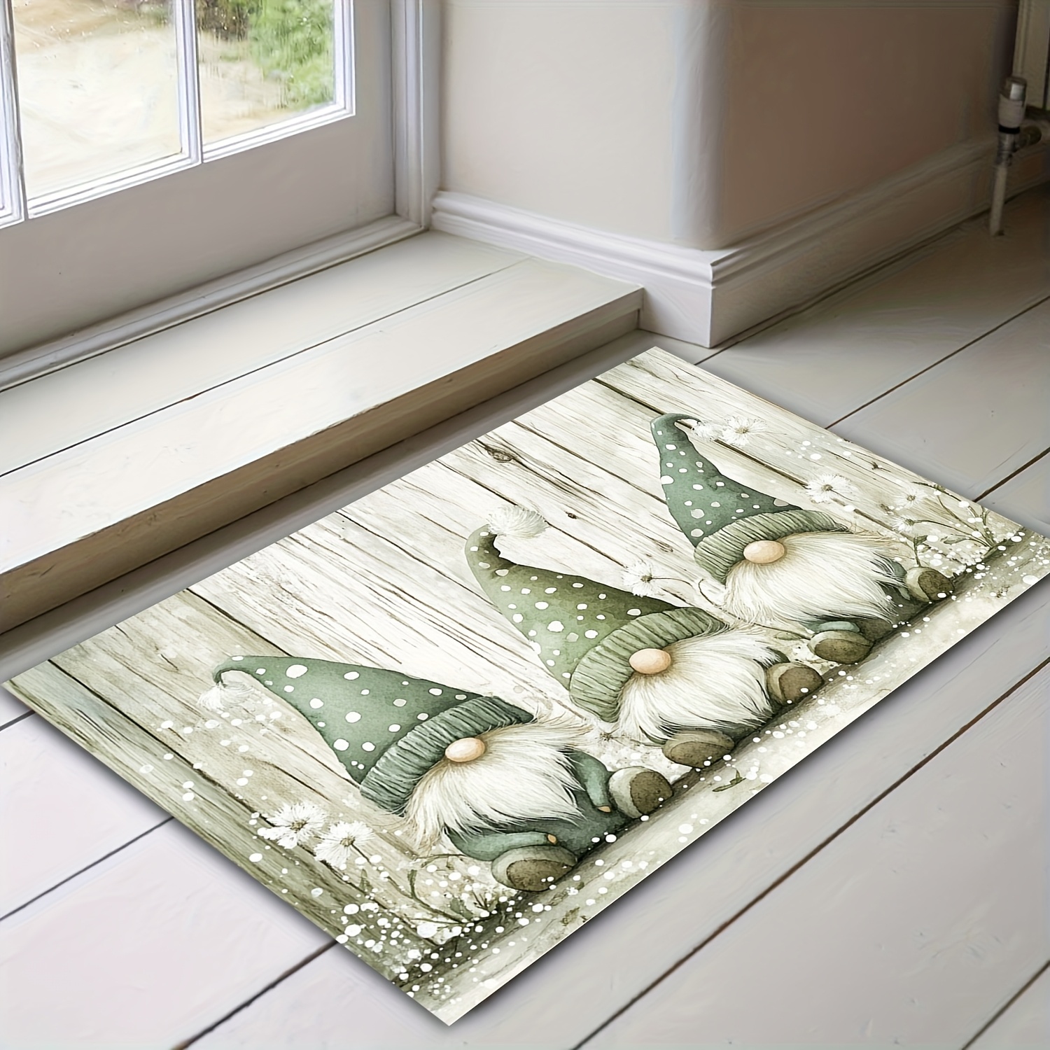 

1pc Spring And Dandelion Doormat - Machine Washable, Non-slip Rectangular Polyester Mat With Rustic Wooden Plank Design, Ideal For Indoor/outdoor Use, Low Pile Welcome Floor Mat