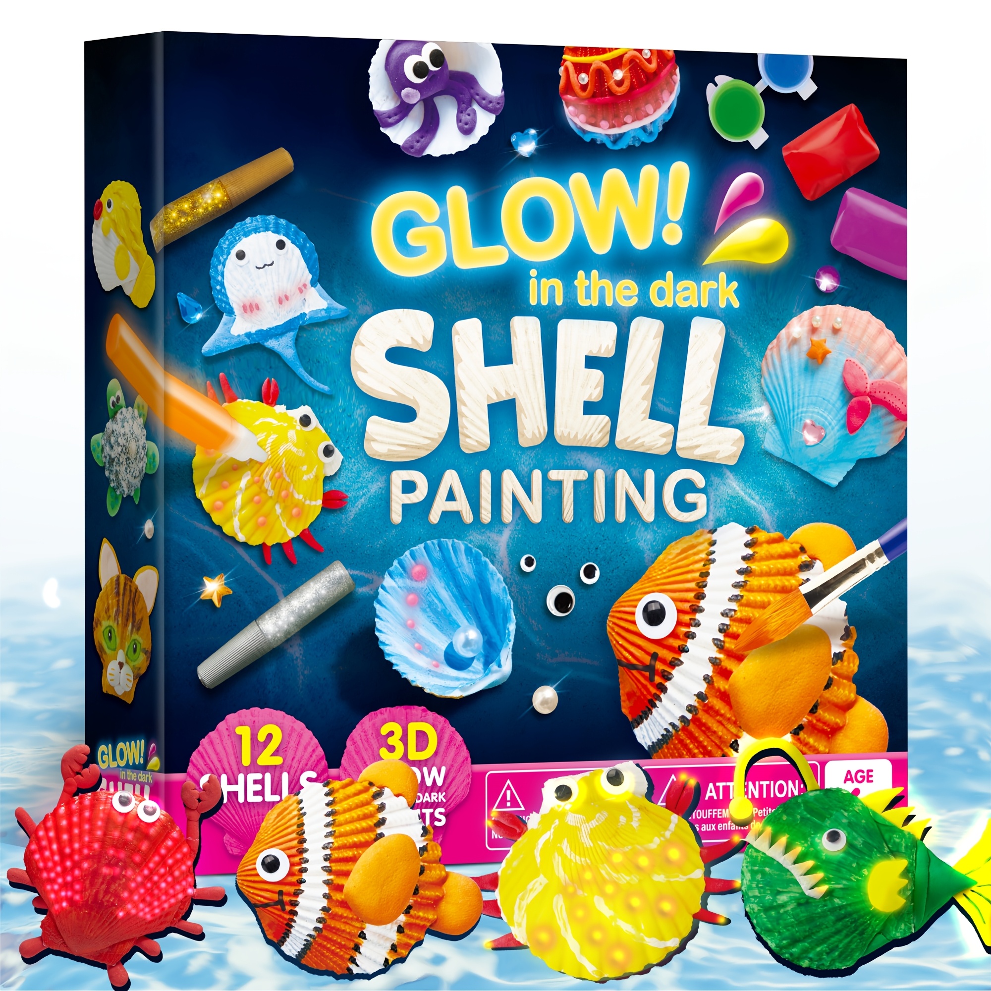 TEMU A Set Of 12 Ocean-themed Art Supplies For Kids, Featuring -the- Shell Painting Kits. Non-toxic Paints Make For Great Multi-item Party Favors,