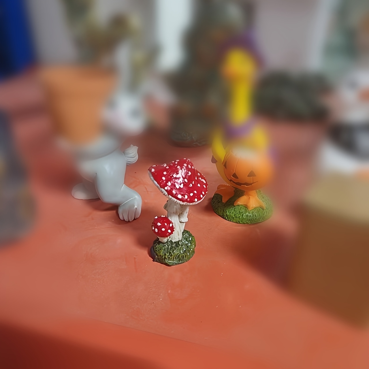 TEMU 1 Red And White Spotted Resin Mushroom Ornament With Moss Base, Hand-painted Miniature Landscape Decoration, Desktop Potted Scenery, Succulent