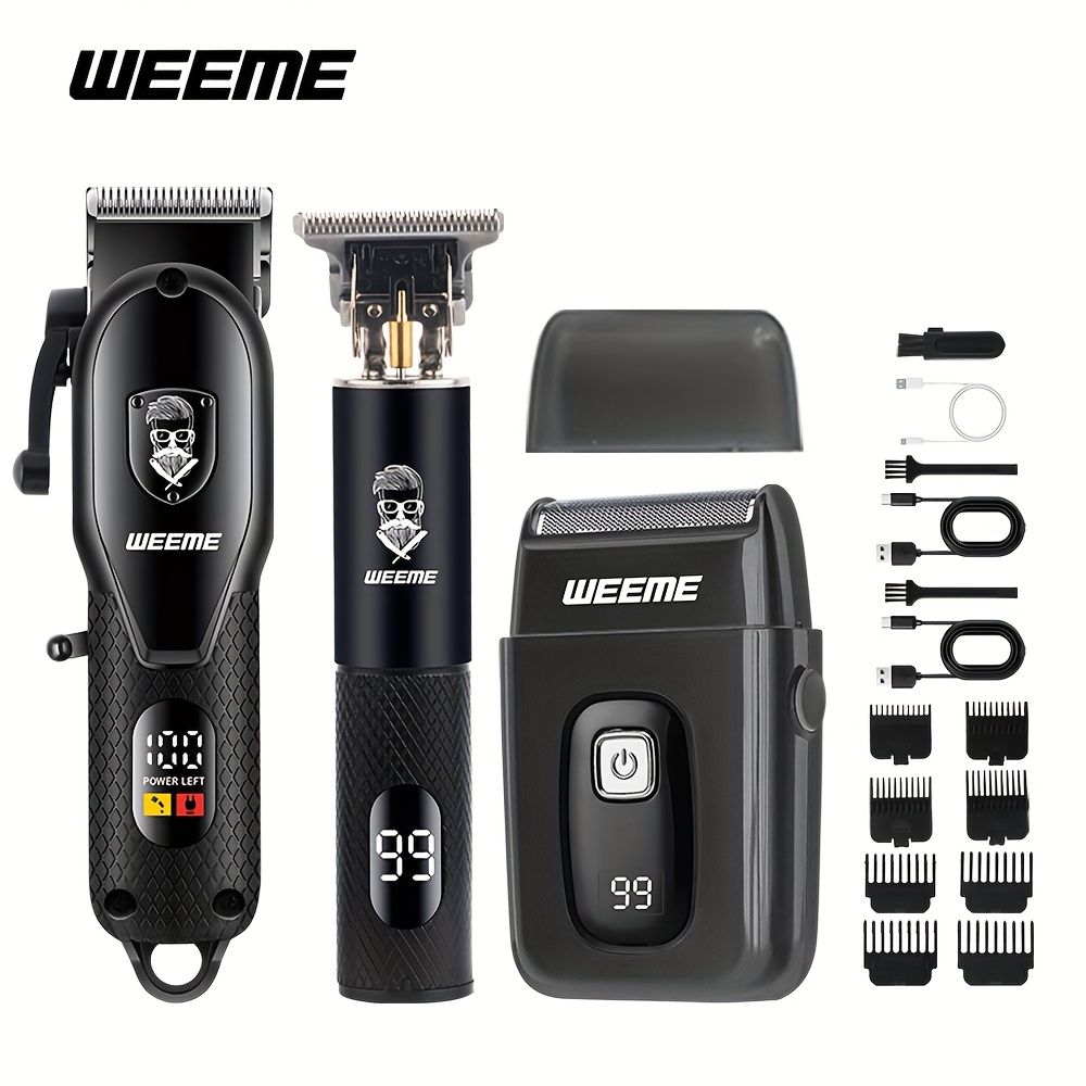 

Weeme Kit, 3-piece Set: Hair Clipper, Electric Shaver, Detail Trimmer, Usb Rechargeable, Lcd Battery Display, Professional Barber Tools