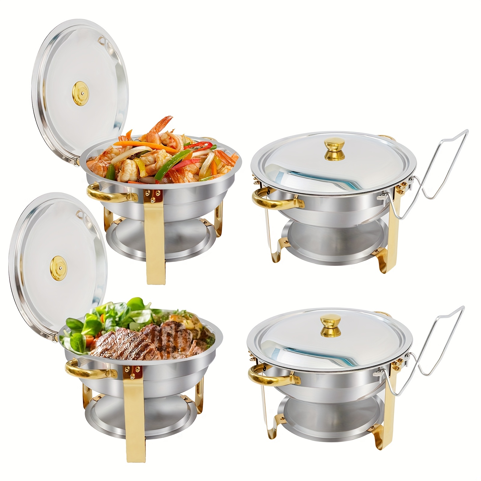 TEMU Chafing Dishes For Buffet 1/2/4/6 Pack, 6qt Round Chafing Dishes For Buffet [elegant Golden And Silvery Colors] Stainless Steel Chafing Dish