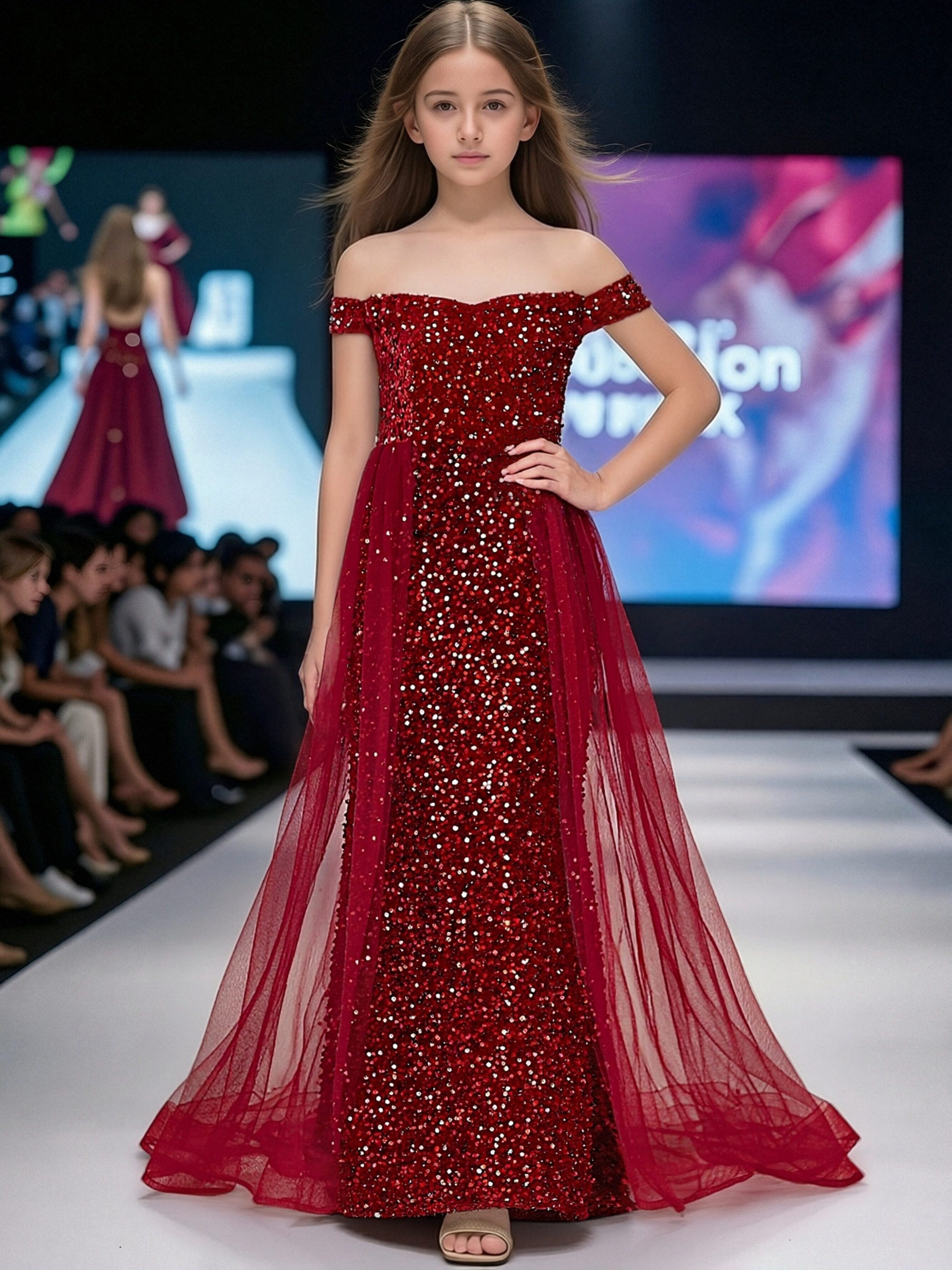 Meitenes Luksusa Plecu Atklāta Sekvīnu Nāriņas Ballīšu Kleita - Garā Tīla Slāņaina Vakarkleita, Piemērota Īpašiem Notikumiem, Atgriešanās Skolā Sezonai, Izlaiduma Sezonai, Līgavas Meitenes Kleitām un Ikdienas Valkāšanai