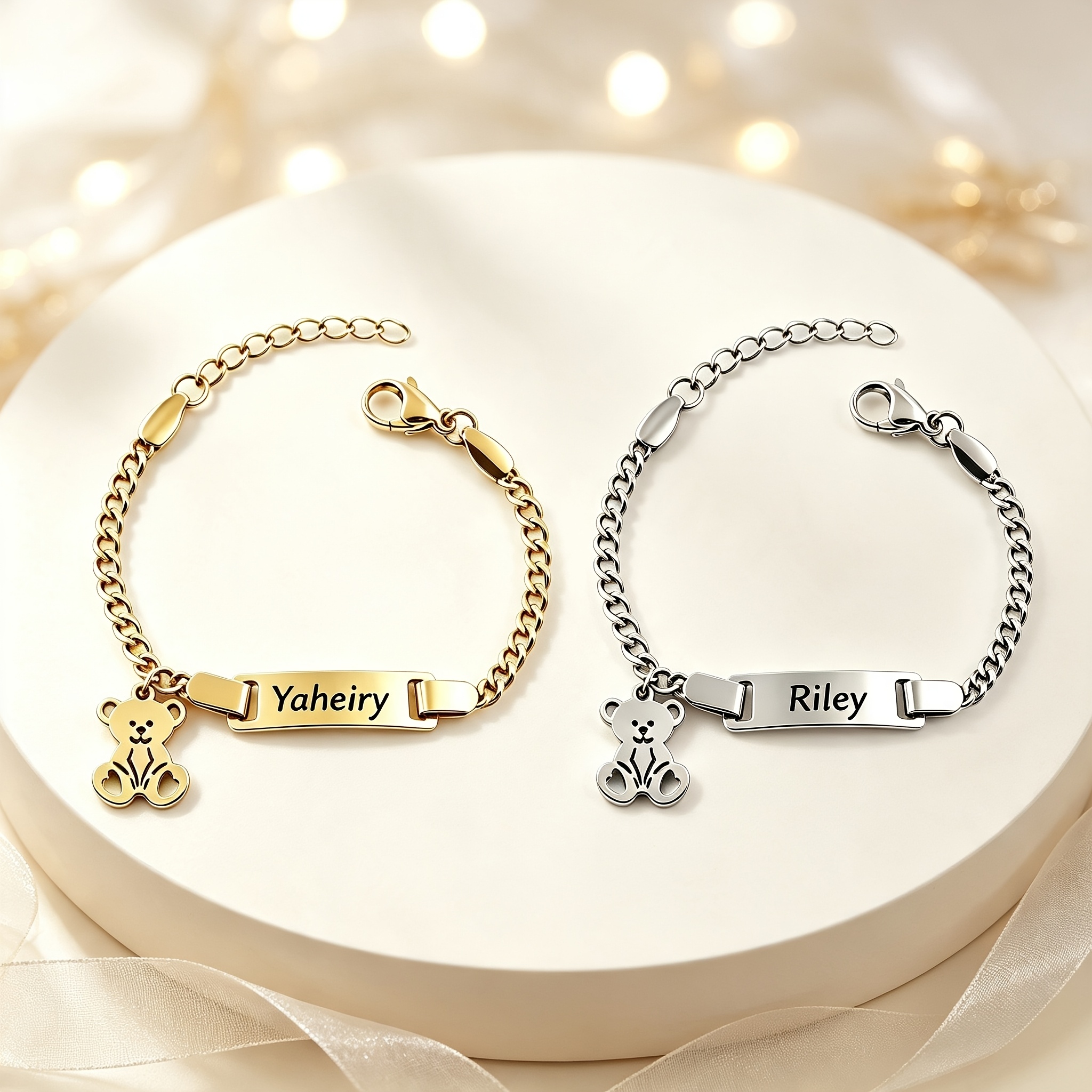 Engravable Stainless Steel Mini Bear Charm, Personalised Gift