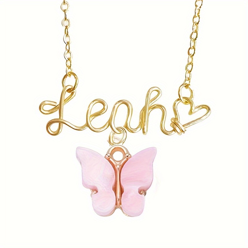 TEMU Custom Name Necklace With Pinkish Butterfly Pendant Design Personalized Handmade Unique Nameplate Necklace Cute Custom Jewelry Birthday Gifts For Women