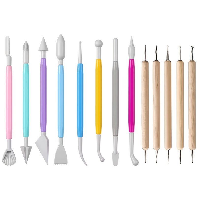 TEMU Mélange de aléatoires pour cheveux, kit de 13 pièces d'outils de de poterie, stylet de sculpture à double extrémité, pinceau à douille pour