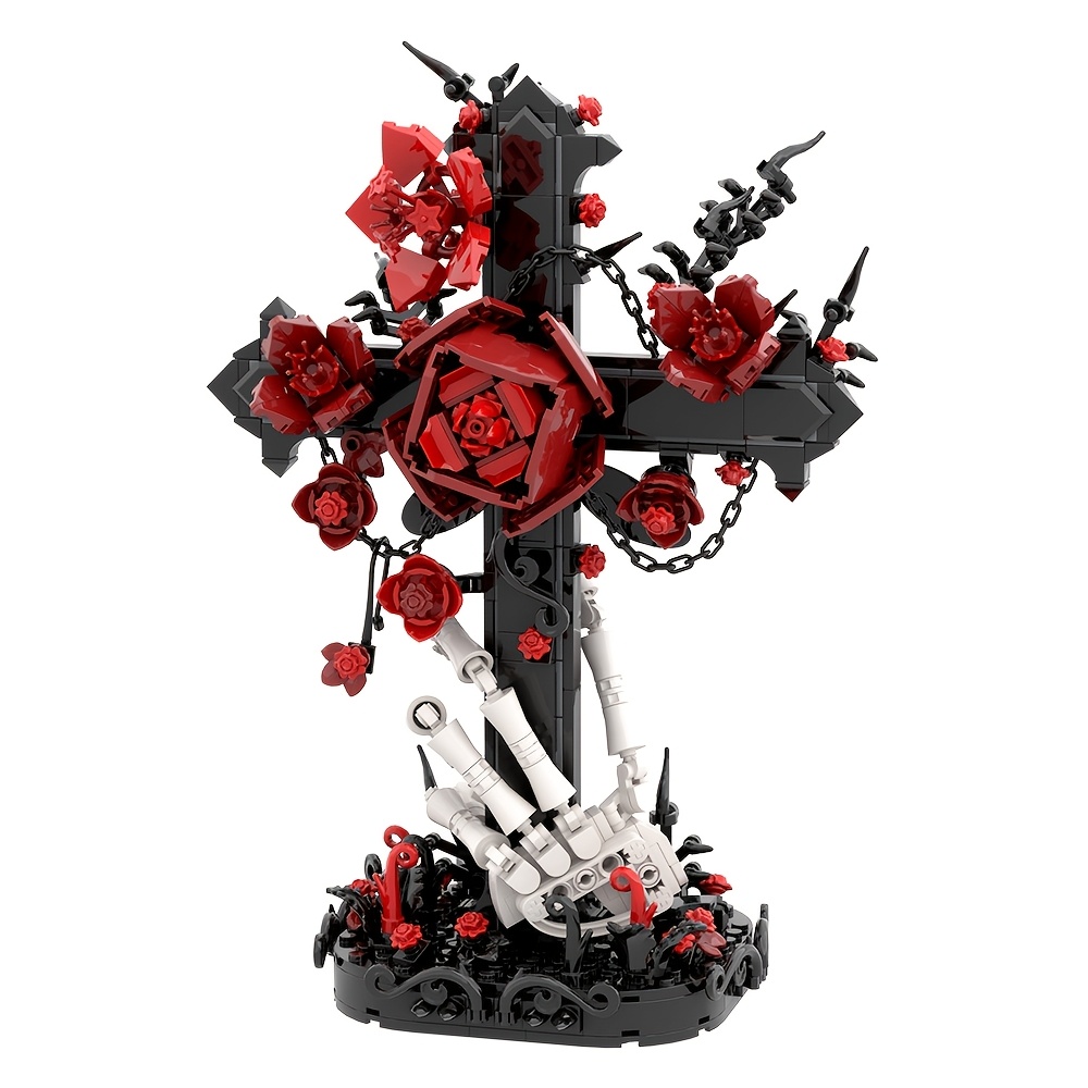 636pcs Cross Rose Flower Living Room Ornament Building Block Set, Suitable For Collecting, Birthday Gifts, New Year Gifts, Christmas Gifts