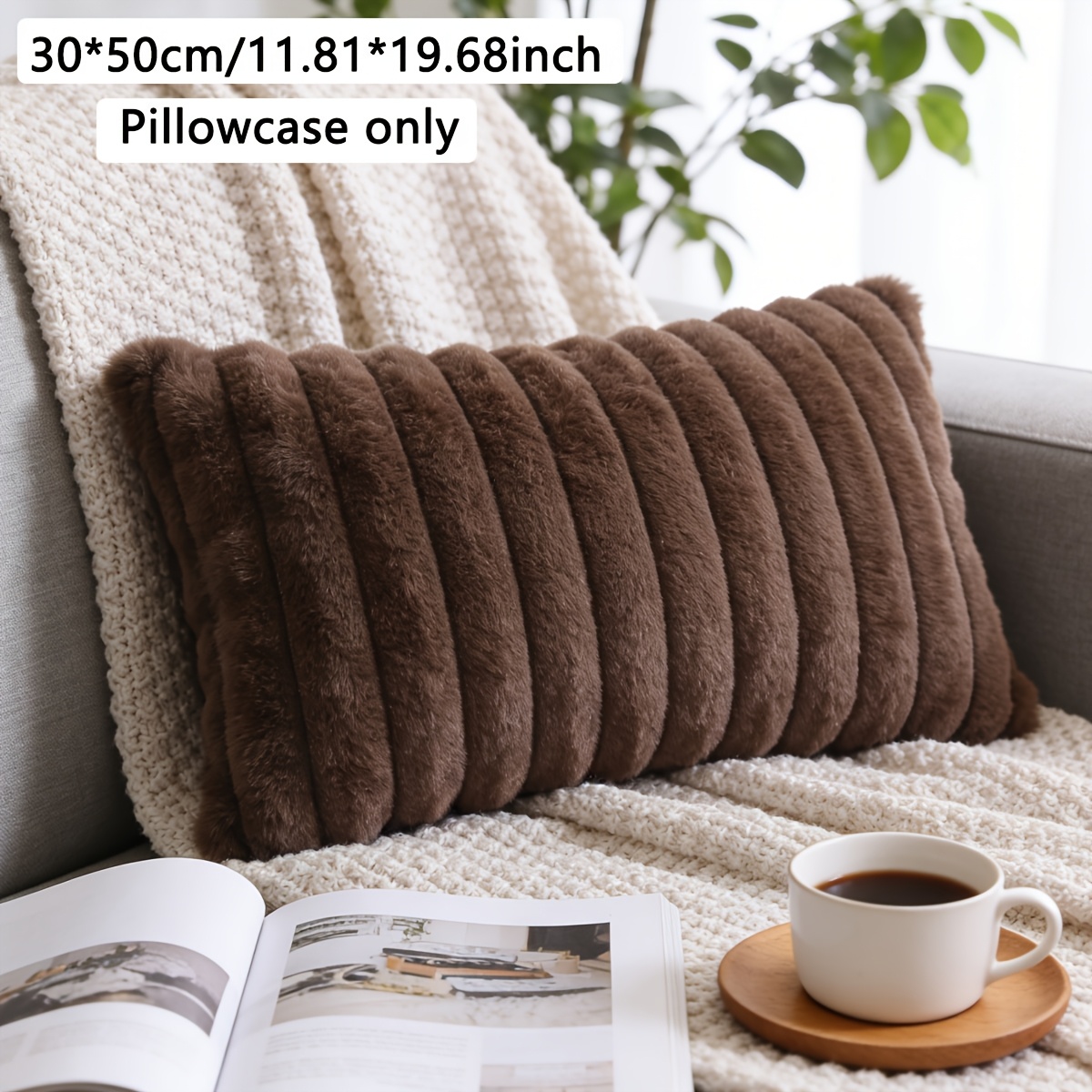 TEMU 1 Taie d'oreiller carrée à rayures verticales, délicate et attrayante, douce pour et respirante. Taie d'oreiller unique, coussin non . Convient