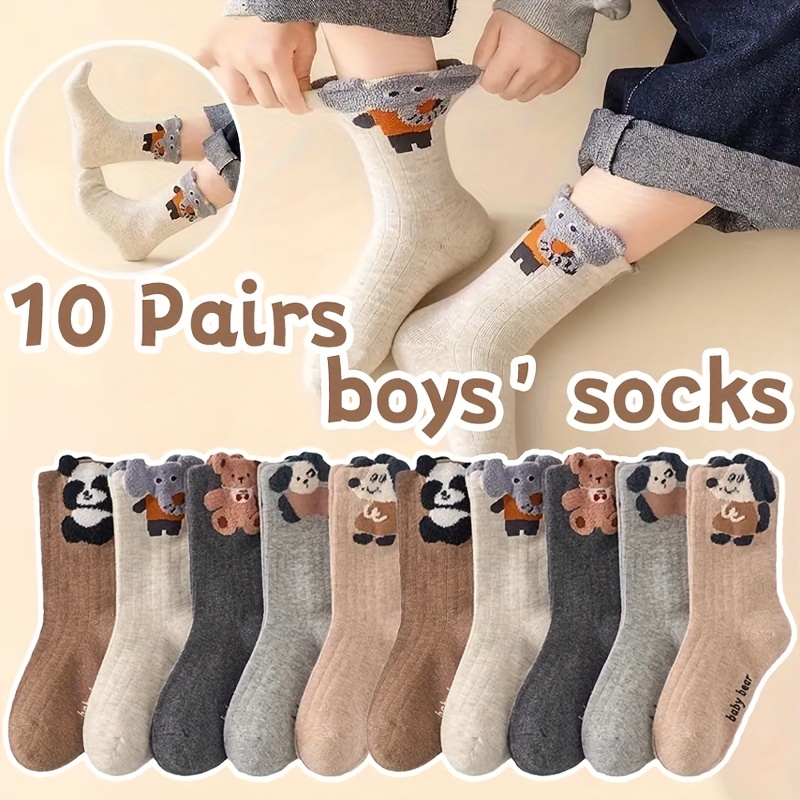 E-shop 10 Paar Jungensocken, mittelhohe Wadenlänge, mit Elefanten-Design