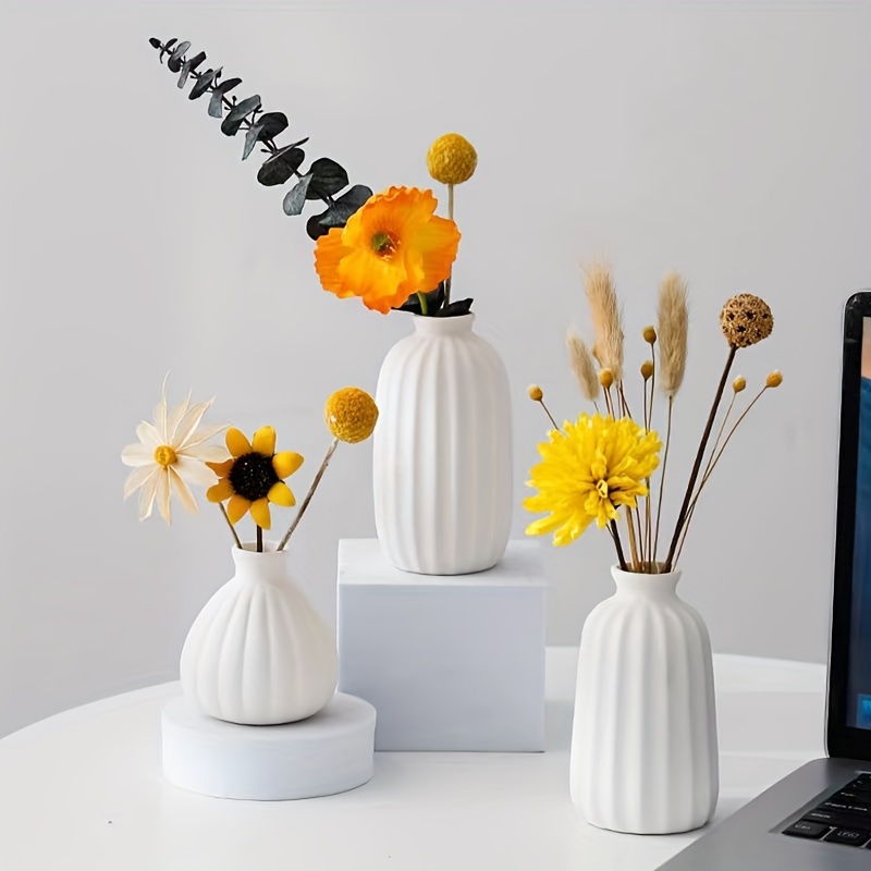 Image of 3pcs Simple Striped Ceramic Vase, Decor, Nordic Style Decorative Art Ornament, Ceramic Manufacturer, Home Combo Vase Set For Room Living Room Office Decor