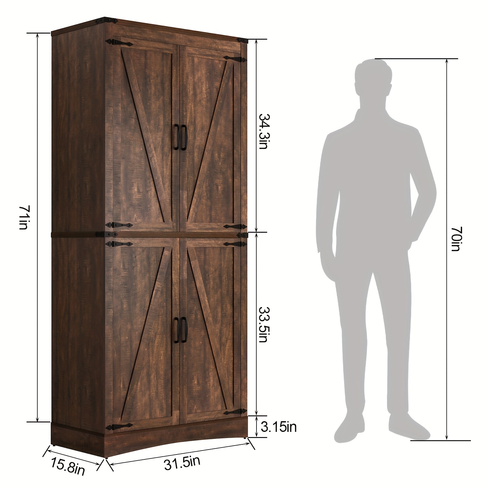 71in Farmhouse Tall Pantry Cabinet with Adjustable Shelves