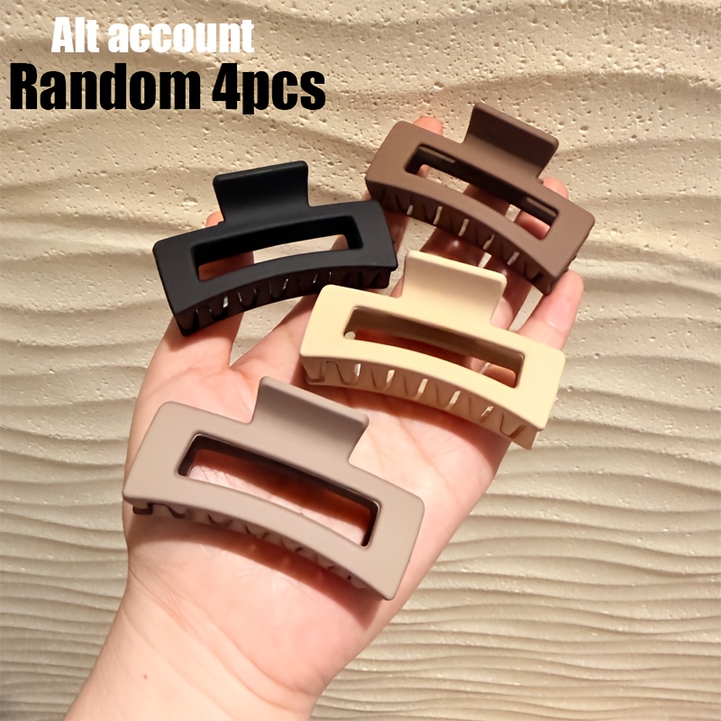 TEMU Random 4pcs Simple Matte Rectangular Small Half-ponytail Claw Clips, Shark Clips, Hair Claws, Hair Accessories