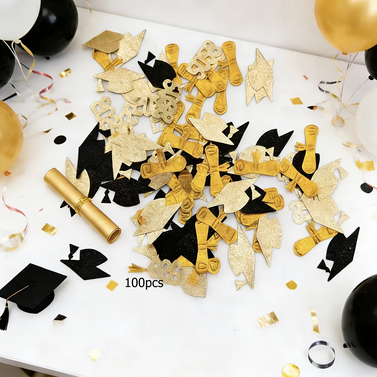 100pcs Confetti, 2026 Graduation Season Desktop Confetti, Doctoral Cap Confetti, Suitable For Party Desktop Decoration, For Christmas, Halloween