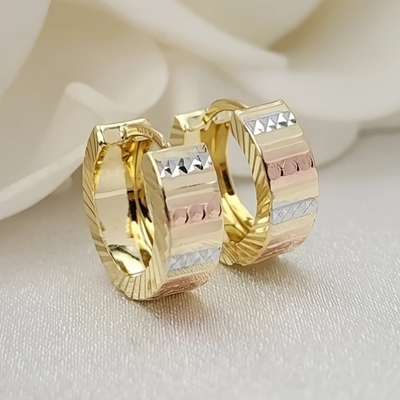 TEMU Tricolor Color Cut Textured Earrings - Perfect For Her Hoop Earrings