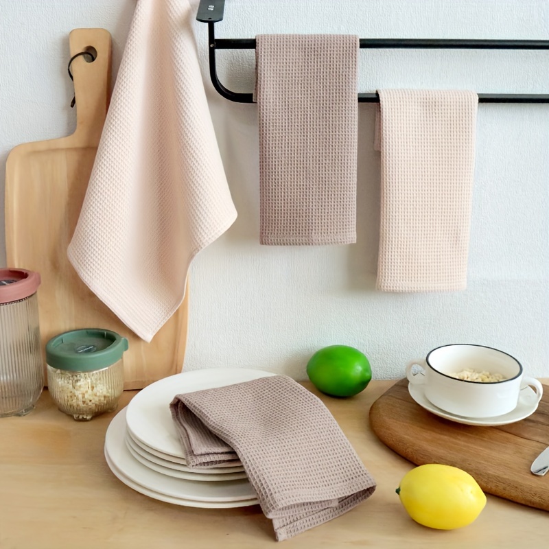 

4-piece Mixed Set Modern Waffle Weave Dish Cloths & Towels - 100% Cotton, Hand Wash Only, Super Absorbent Low Linting Kitchen Cleaning Cloths For Drying Dishes & Household Chores, Coffee Color