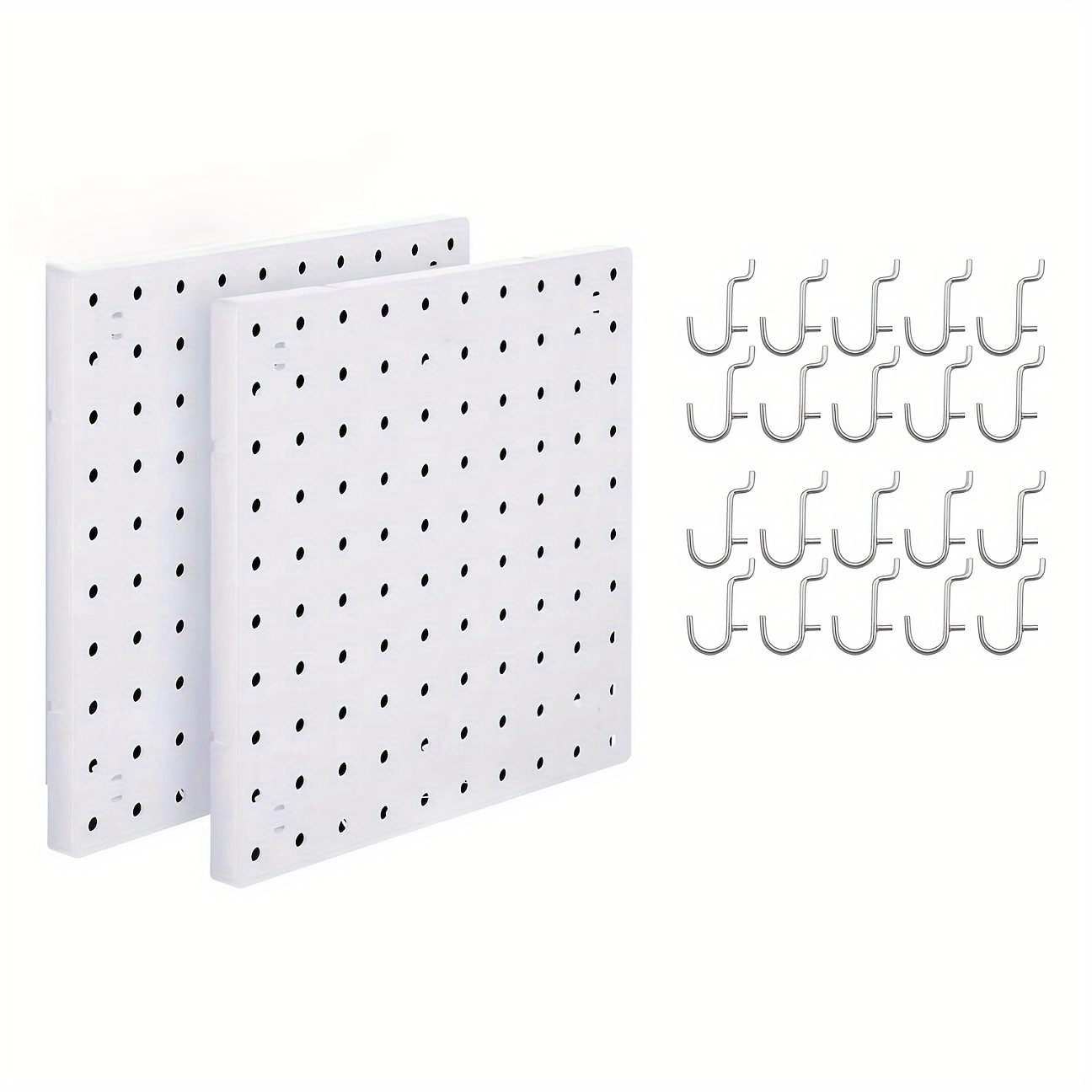 E-shop 2er-Set 25 cm x 25 cm Kunststoff-Hakenbretter mit 20 Haken, 1-Zoll-Lochabstand, Garage Wandmontage Schmuck Organizer Regal, Garagenregal,