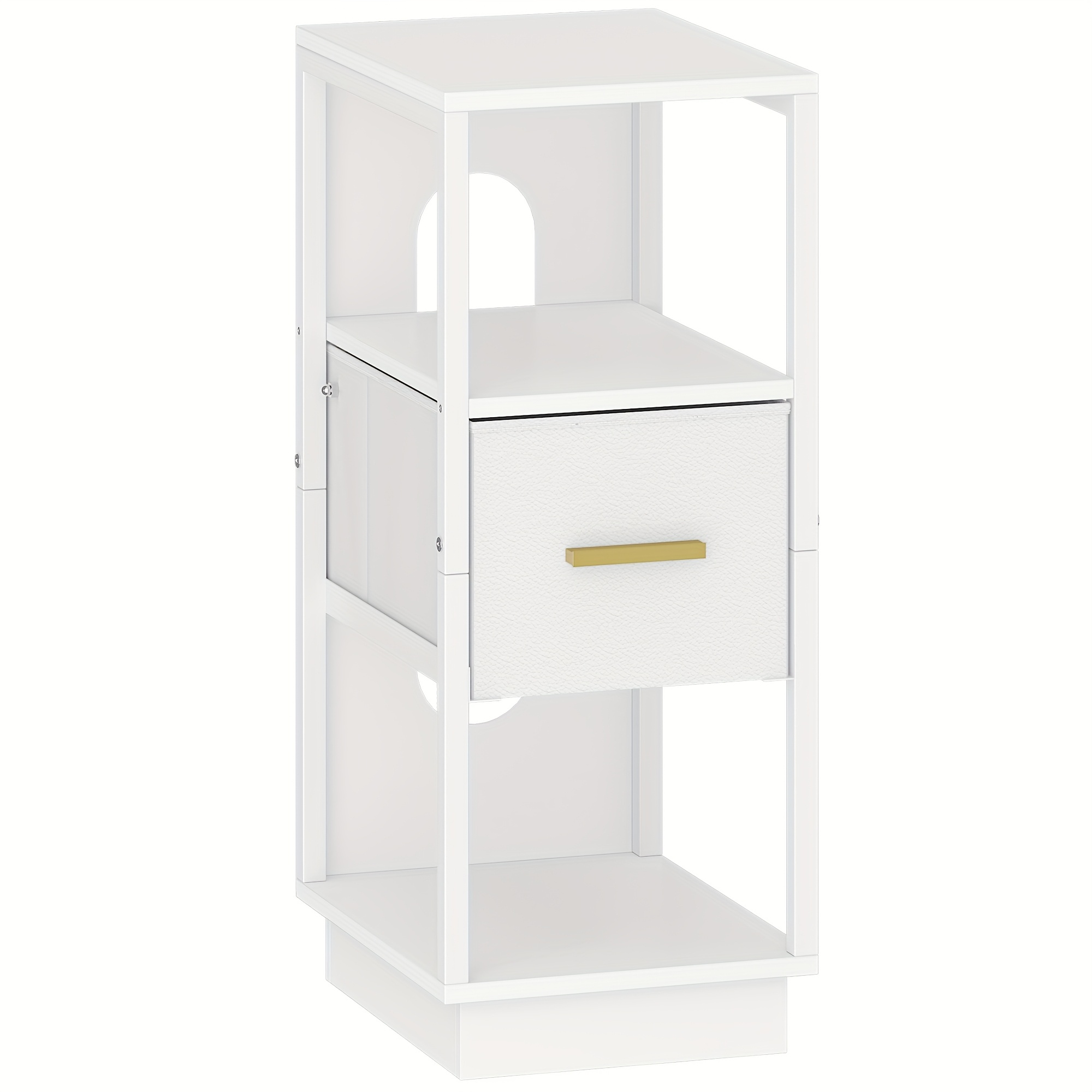 Image of Bedside Table, Side Table With Open Compartment, Narrow Nightstand With 1 Fabric Drawer, Modern, For Bedroom, Living Room, 30 X 24 X 60 Cm