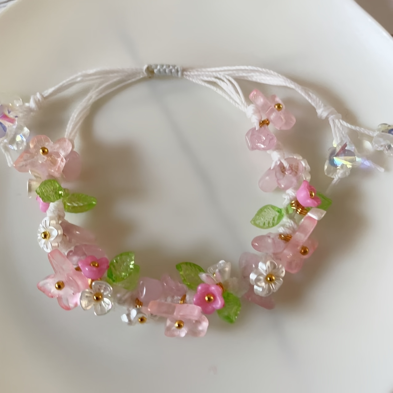 Adjustable Boho Butterfly Flower Bracelet with Pastel Flowers
