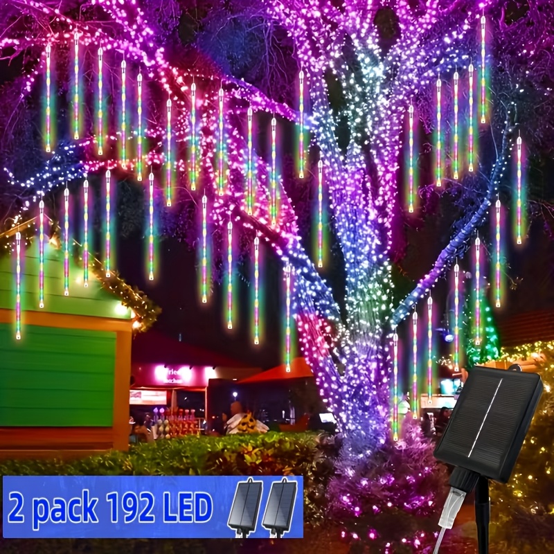 TEMU 1/2-pack Solar Meteor Shower Light String, 384led 16 Tube Meteor Shower Light, , Waterfall Light, Valentine's Day, Christmas Tree, Wedding,