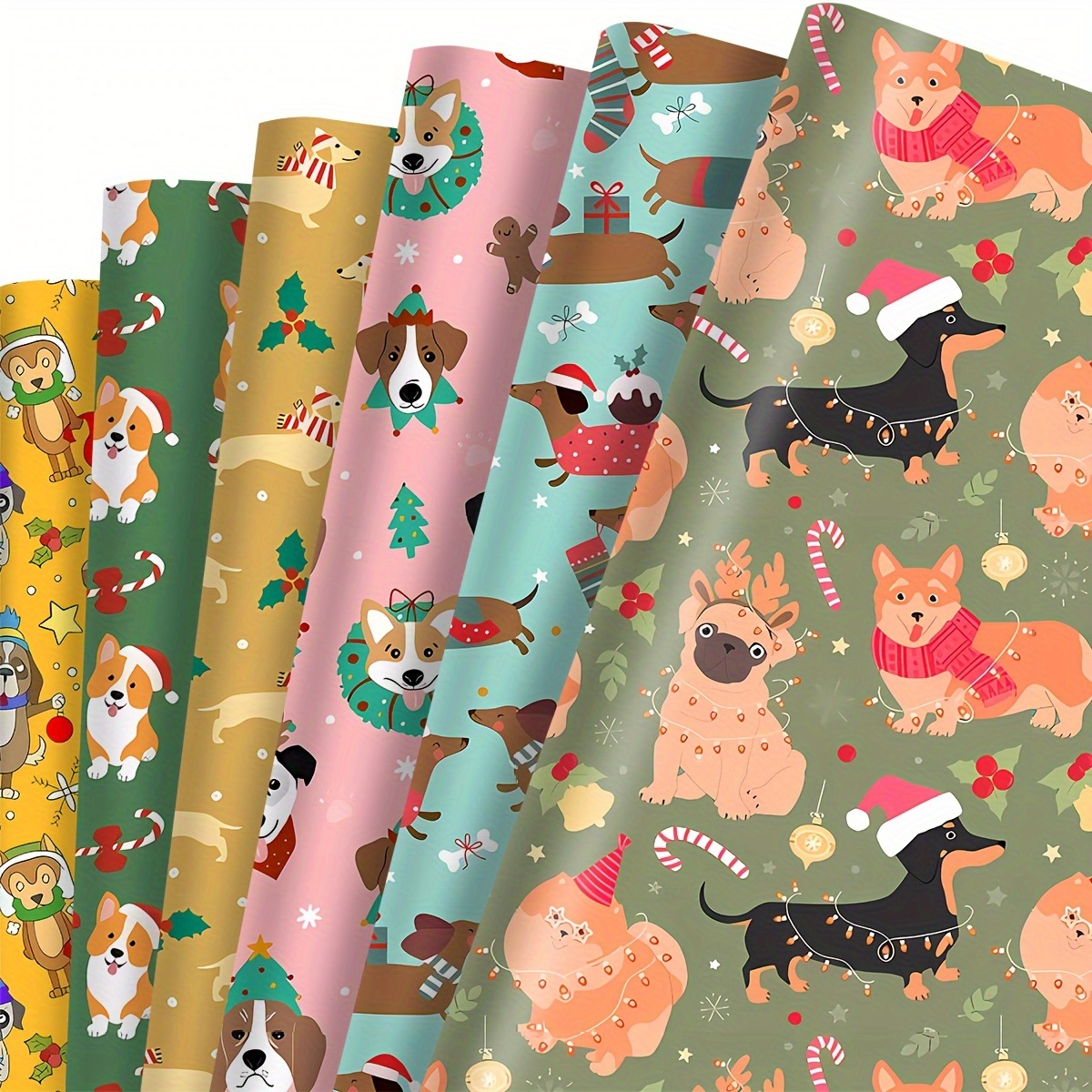 

6pcs Cartoon Christmas Dog Themed Fabric Bundle, 19.7x17.7 Inches, Premium Polyester , Pre-cut Quilting Squares For Diy Crafts, Gift Wrapping & Patchwork