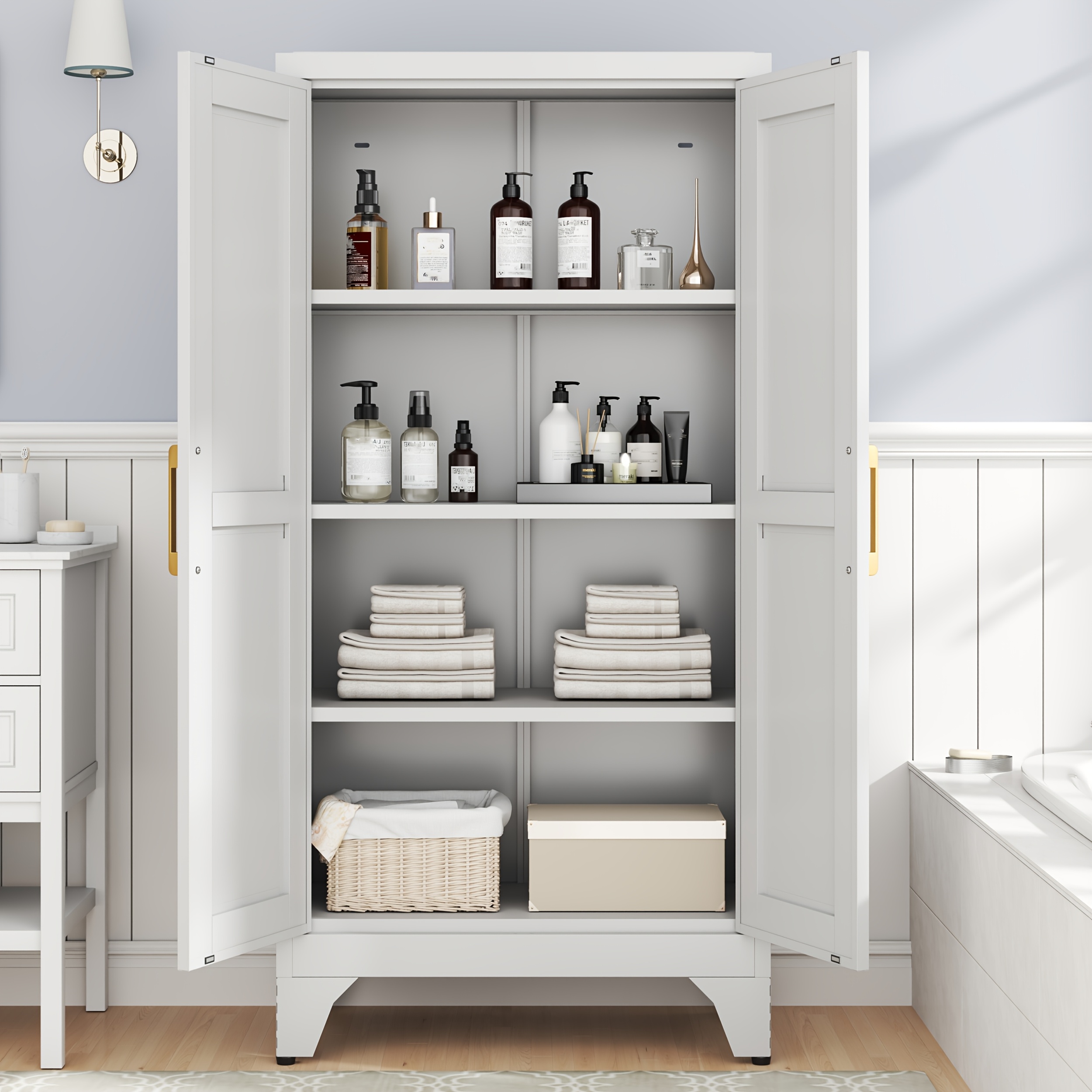 TEMU Metal Storage Cabinet With Adjustable Shelves And Handle, Small Office Filing Cabinet, Kitchen Pantry Storage Cupboard, For Living Room, Garage,