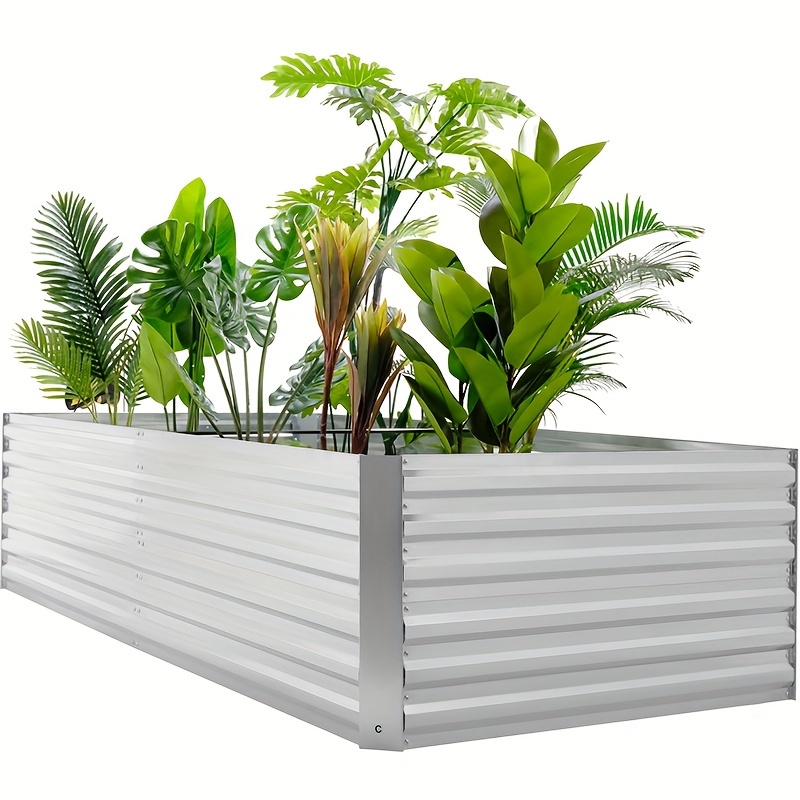 

1pc Galvanized Raised Garden Bed - 8 X 4 X 2 Ft Metal Planter Boxes For Vegetables Flowers, Silvery, Flower Pot Stack